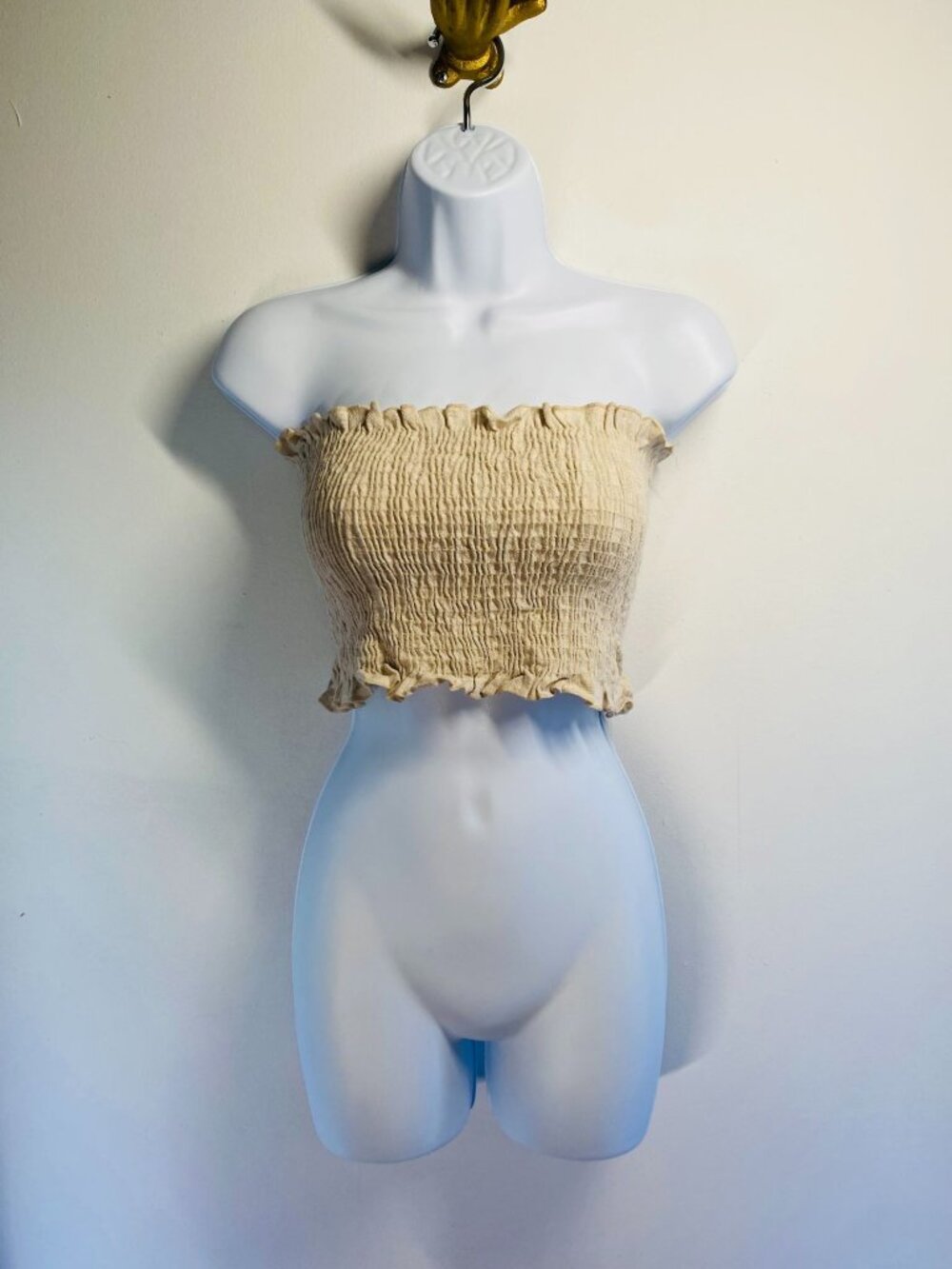 Blue Buttercup Beige Smocked Tube Top NWT 20% Linen 80% Rayon size small